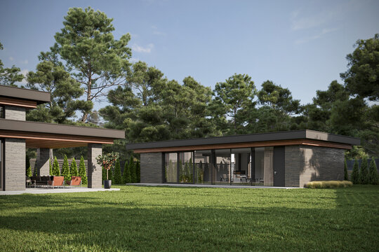 3D visualization of a modern house with an inner courtyard