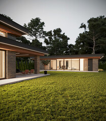 3D visualization of a modern house with an inner courtyard