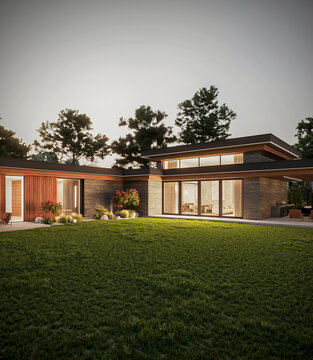 3D visualization of a modern house with an inner courtyard