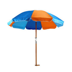 Obraz premium Blue And Orange Beach Umbrella on white background