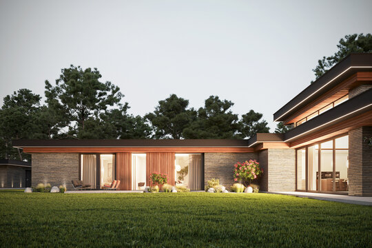 3D visualization of a modern house with an inner courtyard