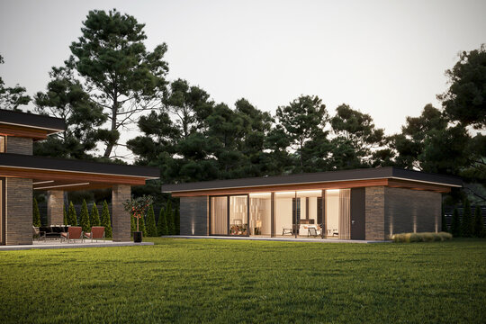 3D visualization of a modern house with an inner courtyard