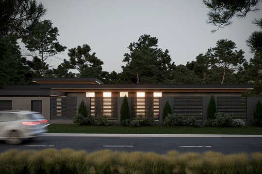 3D visualization of a modern house with an inner courtyard