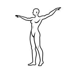 A woman standing with arms outstretched, isolated on a white background