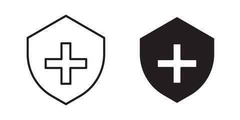 Medical shield icon or healthcare protection symbol. Vector illustration stroke and fill  on white background