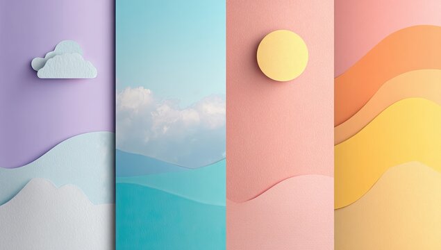 Pastel landscape panels with 3D effect