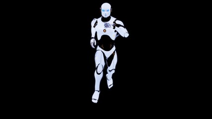 Futuristic Robotic Humanoid Against Minimal Black Background in Motion