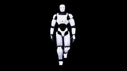 Advanced Humanoid Robot in Minimalist Setting with Futuristic Design and Blue Eyes