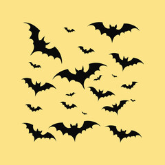 A Collection of Black Bats Silhouetted Against a CreamColored Sky