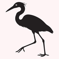 Heron Silhouette – Black Bird Icon with Long Neck and Legs
