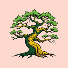 Illustration of a stylized mature tree with green leaves on a light background