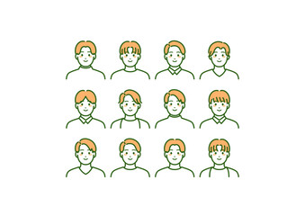 オレンジ、緑の男性のイラスト、アイコンセット