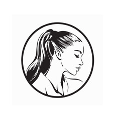 Minimalist Line Art of Female Face with Ponytail Hair Vector Design