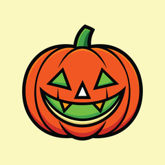 Cartoon Halloween pumpkin jack o lantern with green face and teeth