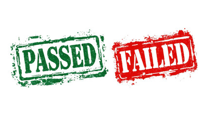 Passed and Failed Stamps in Green and Red with Rectangular Grungy Texture on Transparent Background