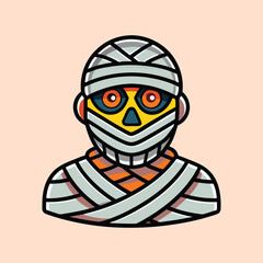 Cartoon mummy with bandages and colorful face, Halloween themed illustration