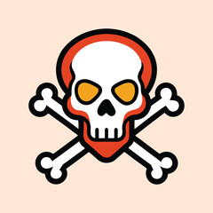 Simplified Skull and Crossbones Design on Light Peach Background, with orange highlights