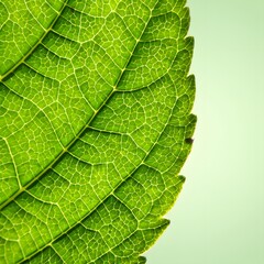 Macro Photograph of Green Leaf Texture and Veins on Pale Green Background