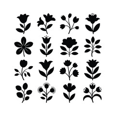 Collection of black floral silhouettes on white background