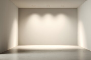 Empty wall mockup, blank studio room with white wall with a spotlight on a flat floor for display product