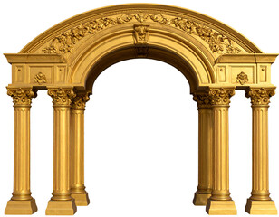 Obraz premium Classical Style Golden Arch with Corinthian Columns, isolated on a transparent background 