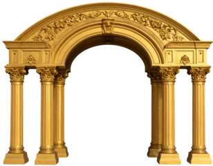 Classical Style Golden Arch with Corinthian Columns, isolated on a transparent background