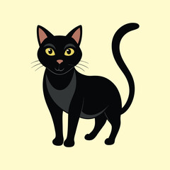 Cartoon Black Cat Standing Proudly on a Light Yellow Background