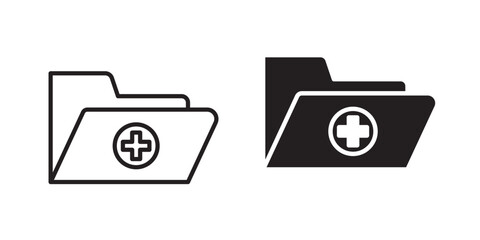 Medical File Folder icon 'Stroke and fill Health Record Folder Icon Vector Illustration Logo Template on white background