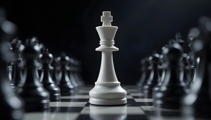 White King Chess Piece Standing Against Black Pieces on Chessboard