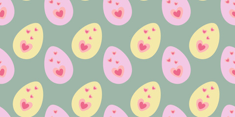 Pink and Yellow Easter Eggs with Heart Shape decor Seamless Pattern Banner Format Ester holiday Fond