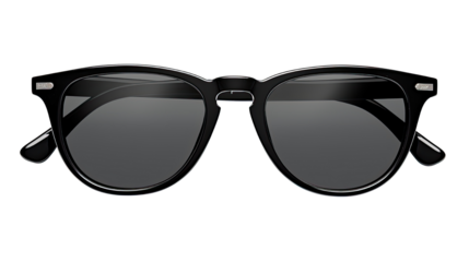 Classic black wayfarer-style sunglasses with subtle tint and sleek frame design isolated on white background