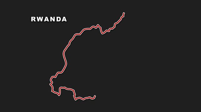 2D Map of Rwanda in red and white outline with boundary line animation alpha channel or transparent