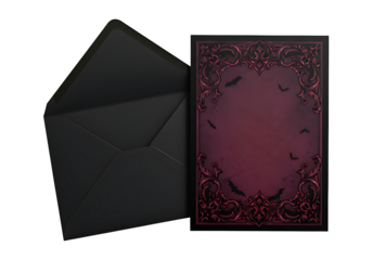 Realistic transparent Halloween party invitation card with envelope – front view