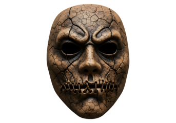 Front view of transparent background creepy Halloween mask prop for decoration