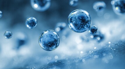 floating blue spheres water droplets