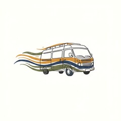 A retro camper van speeds ahead in this stylish illustration, capturing the pure spirit of adventure, freedom, and wanderlust.