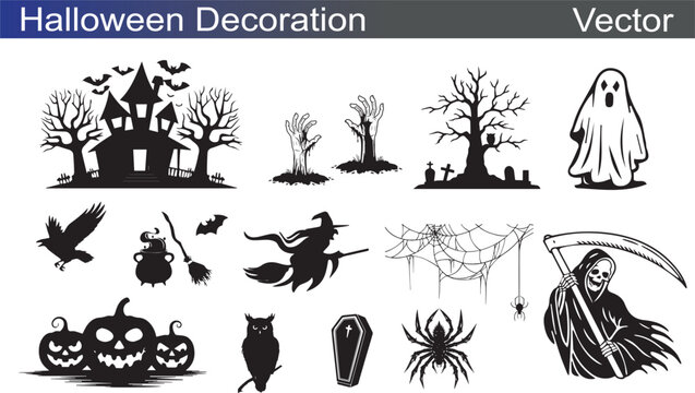 Halloween Decoration Silhouette on white Background