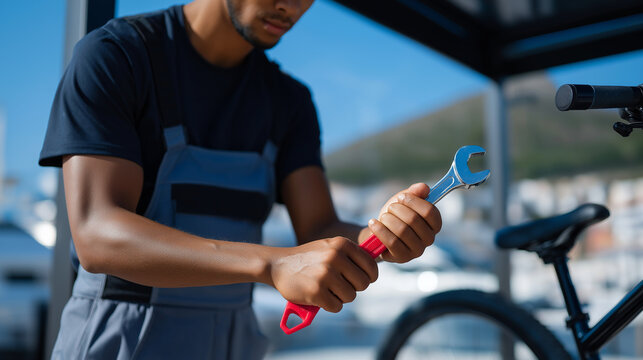Bike repair in garage with tools and natural light