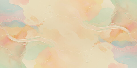 Abstract soft water color background with light pink, peach, yellow, and pale blue, with gentle gradients and fluid brushstrokes creating a dreamy, ethereal effect.