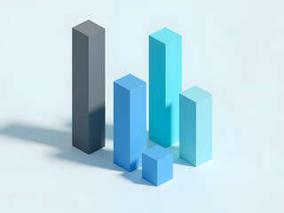 Isometric bar chart with tall columns in dark gray and vibrant cyan, strong shadows on light neutral background

