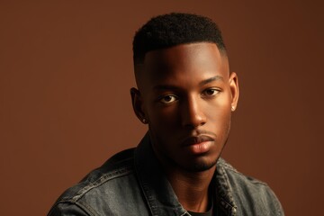 Obraz premium an attractive young Black man, looking straight at the camera, isolated on a brown background