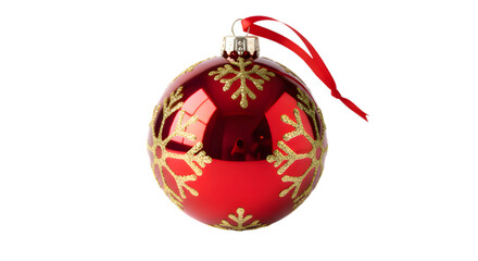 Red Christmas Ornament with Gold Snowflakes on Black