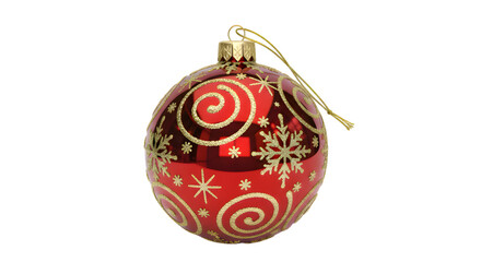 Red Christmas Ornament with Gold Glitter Spirals and Snowflakes on Black