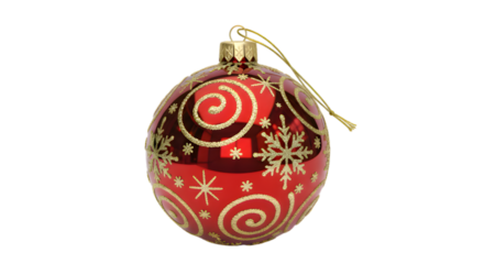 Red Christmas Ornament with Gold Glitter Spirals and Snowflakes on Black