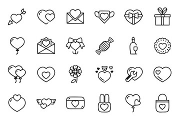 Collection of valentine s day themed heart icons in a clean line art style