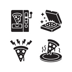 Four pizza themed black glyph icons showing pizza vending and more food