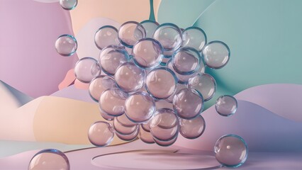 Abstract Glass Spheres Floating on Pastel Background