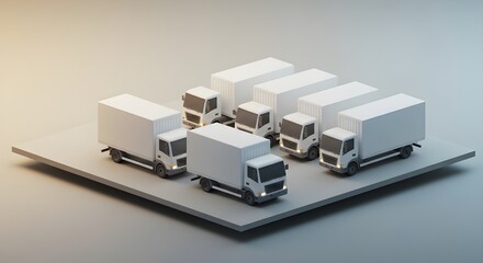 Fleet of White Cargo Trucks in Row