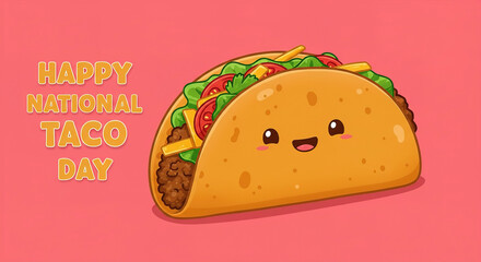 Celebrating national taco day with a cheerful taco character on a bright background