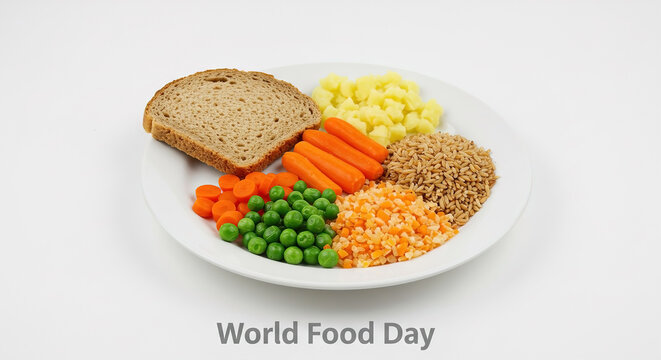 Celebration of World Food Day with a colorful plate of vegetables and grains - Powered by Adobe